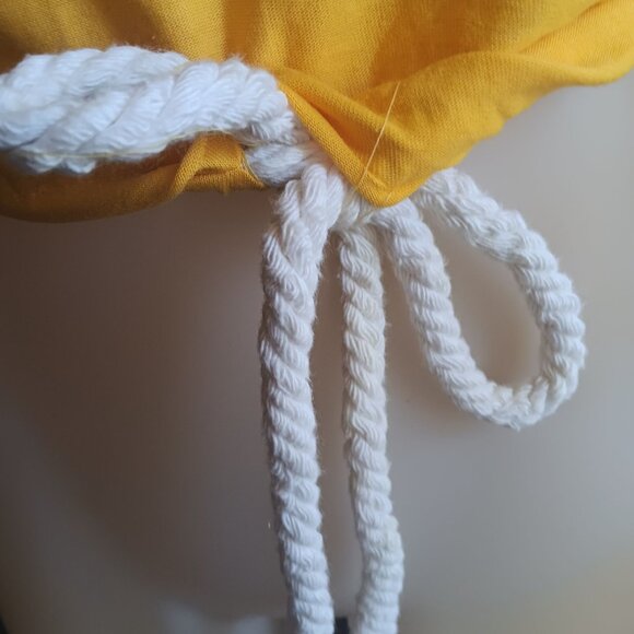1OF1 Medium Boho Yellow Drawstring Hoodie Crop Top 1970's Handmade Hippy - Picture 4 of 5